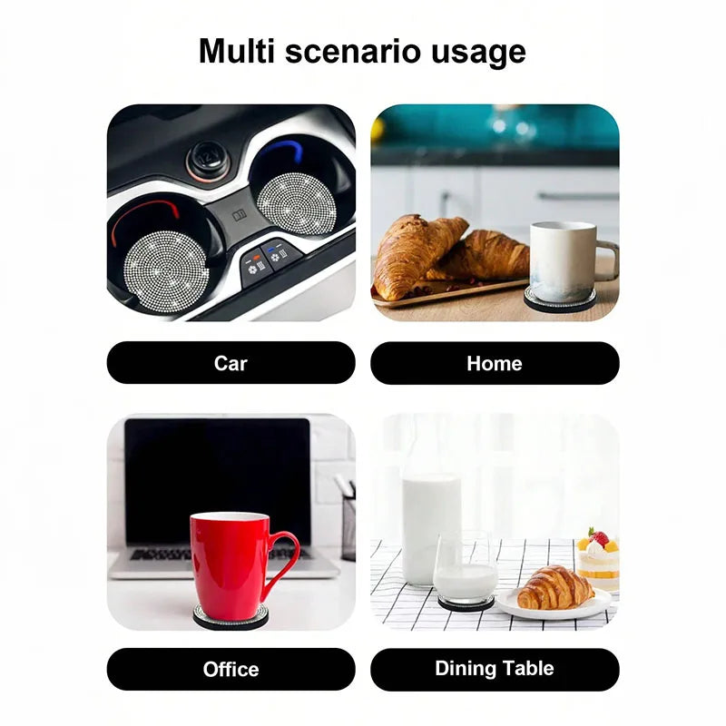 Car coaster with crystal - anti slip, heat-resistant, elegant diamond like design, light luxury shining, beautiful car interior