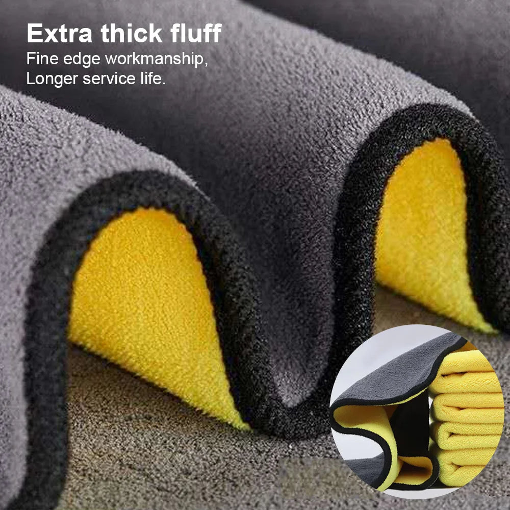 5Pcs Car Microfiber Cleaning Towels Thicken Double Layer Soft Drying Cloth Towel Car Care Detailing Towel Wash Rags 30/40/60cm