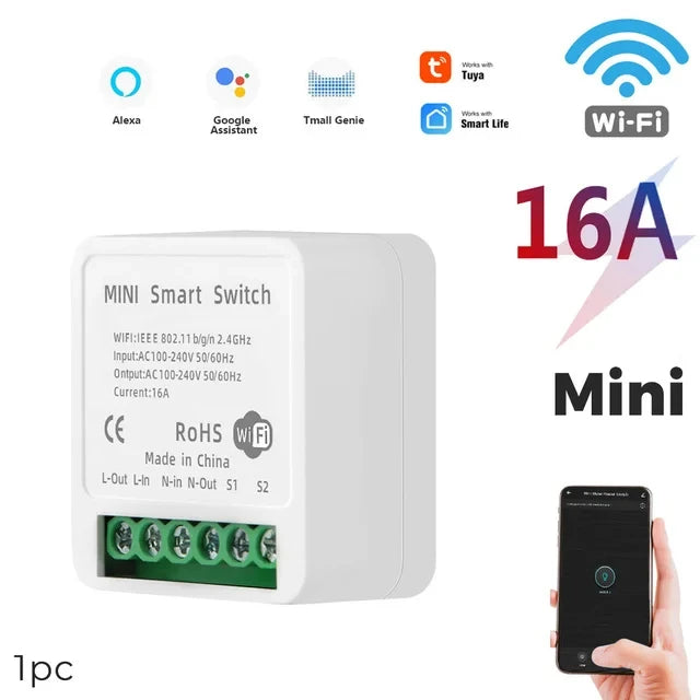 2 Way Control  Tuya Mini 16A WiFi Switch Smart Life App Smart Home Automation Module Interruptor Work for Alexa Google Home