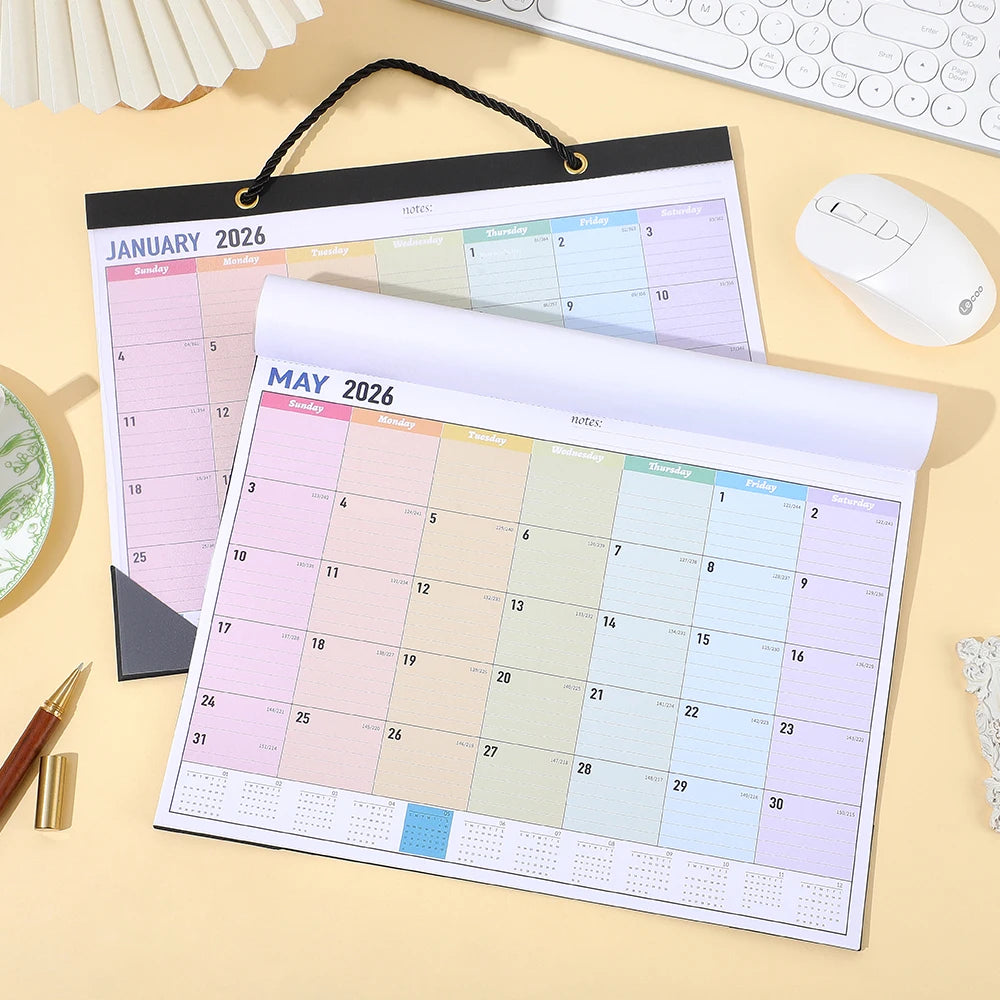 2026 Monthly Wall Calendar Rainbow Design Transparent Cover Large Format Planner (Jan-Dec 2026) For Students Home Organization