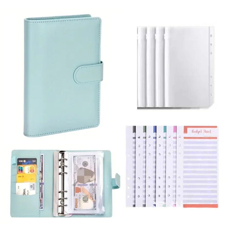 PU Leather Budget Binder With Cash Envelopes Pockets Zip Small French Budget Pouch Binder For Saving Money A6 Planner Organizer