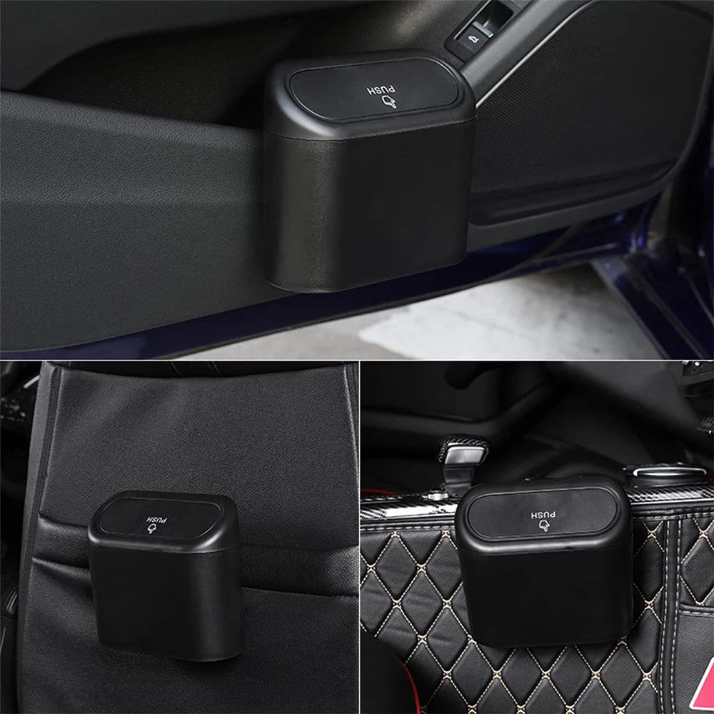 Hanging Car Trash Bin -Space-Saving Vehicle Garbage Can with Press-Open Lid - Durable Plastic Storage Box for Auto Organization