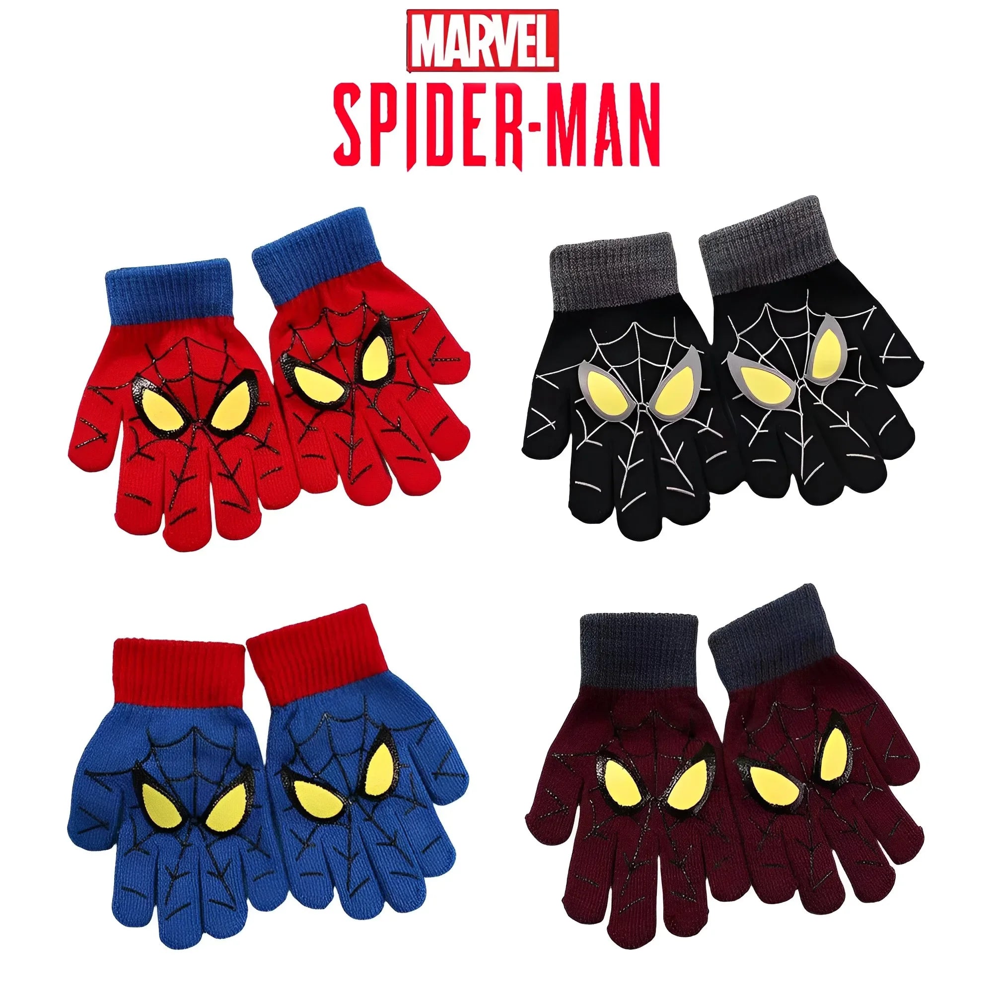 Marvel Spiderman Winter Children's Warm Gloves Marvel Anime Cartoon Knitted Gloves Cute Decoration Kids Christmas Gifts In Stock