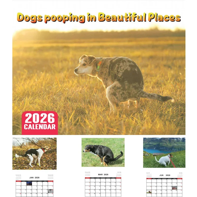 2026 Pooping Dog Calendar-Year Monthly Planner & Agenda Schedule Organizer Wall Calendar Funny Party Gag Gifts for Friends