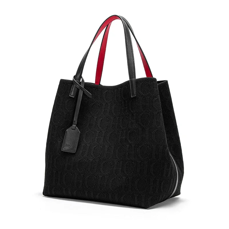 CHCH Tote Bag New Large Capacity Black Simple Knitted Shopping Bag 27*20*28cm