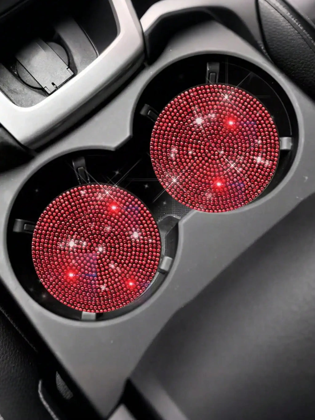 Car coaster with crystal - anti slip, heat-resistant, elegant diamond like design, light luxury shining, beautiful car interior