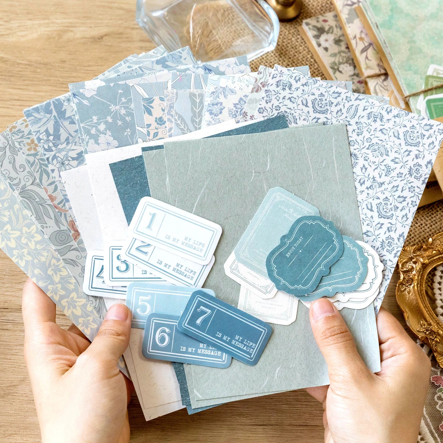 40Pcs Vintage Decorative Collage DIY Craft Background Paper Floral Handmade Paper Mix Material Junk Journal Planner Scrapbooking