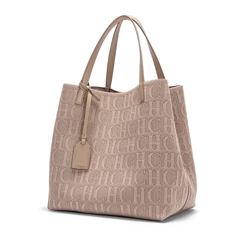 CHCH Tote Bag New Large Capacity Black Simple Knitted Shopping Bag 27*20*28cm
