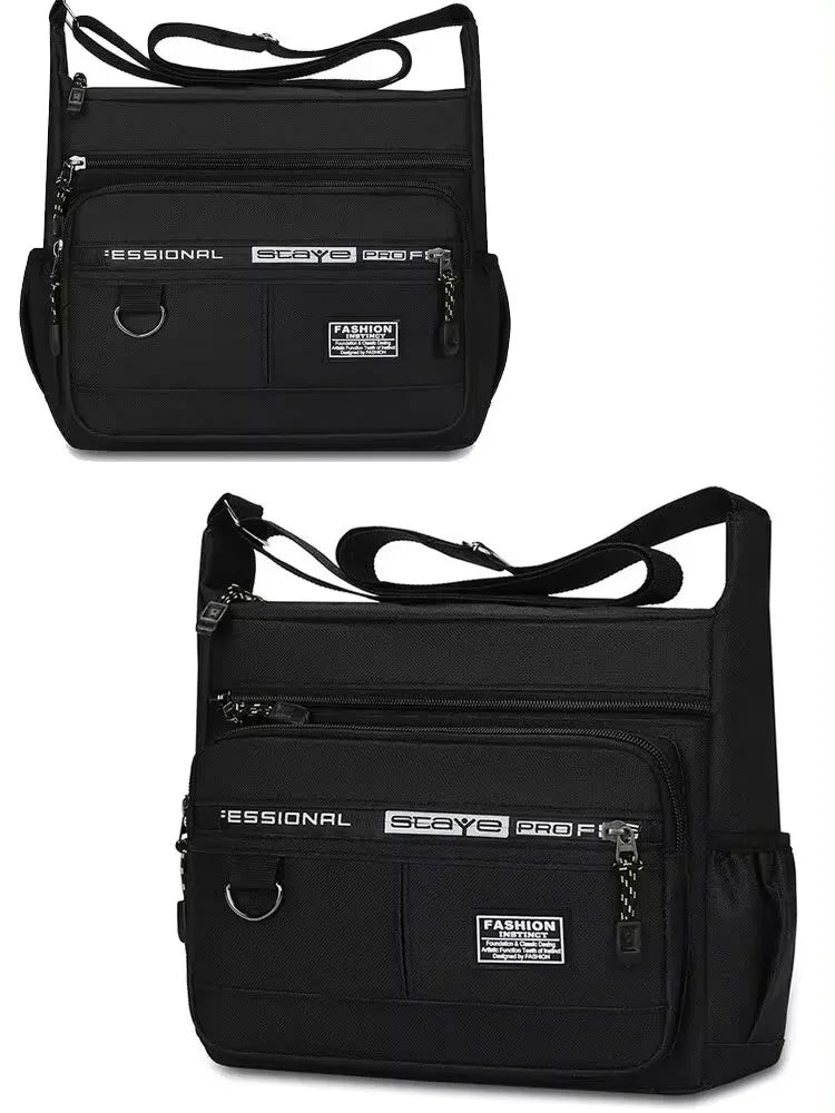 Men's cross-body bag with multi-layered pockets, adjustable shoulder strap, business single-shoulder bag