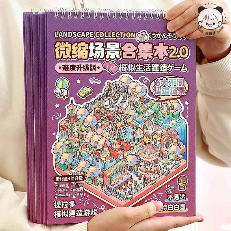 20Pcs 20in1 Cartoon Landscape Sticker Book DIY 3D Pocket Cabin Scene Stickers Gift for Kid Child