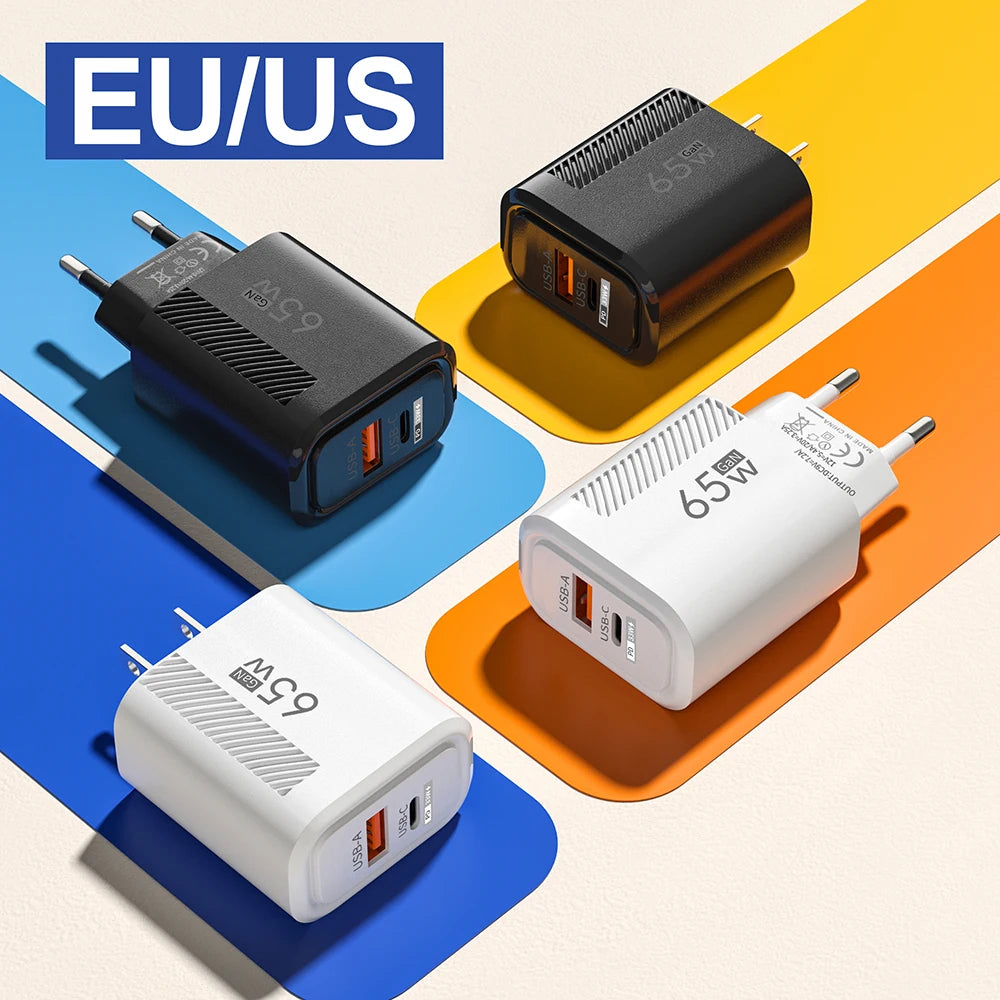 Total 65W GAN USB C Charger Fast High Speed Charging Quick Charge For iPhone 16 Xiaomi 15 Redmi USB C Mobile Phone Wall Adapter
