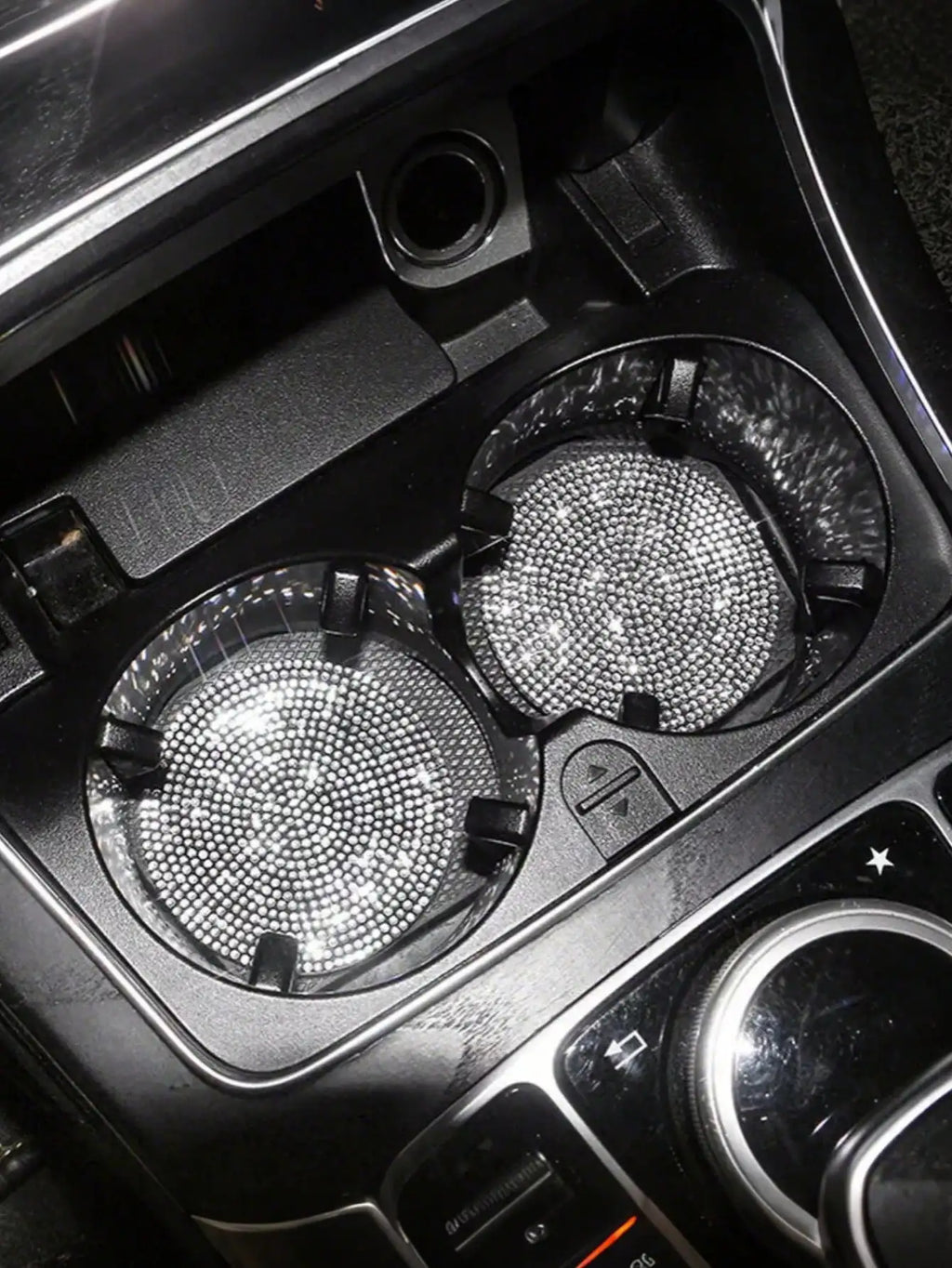 Car coaster with crystal - anti slip, heat-resistant, elegant diamond like design, light luxury shining, beautiful car interior