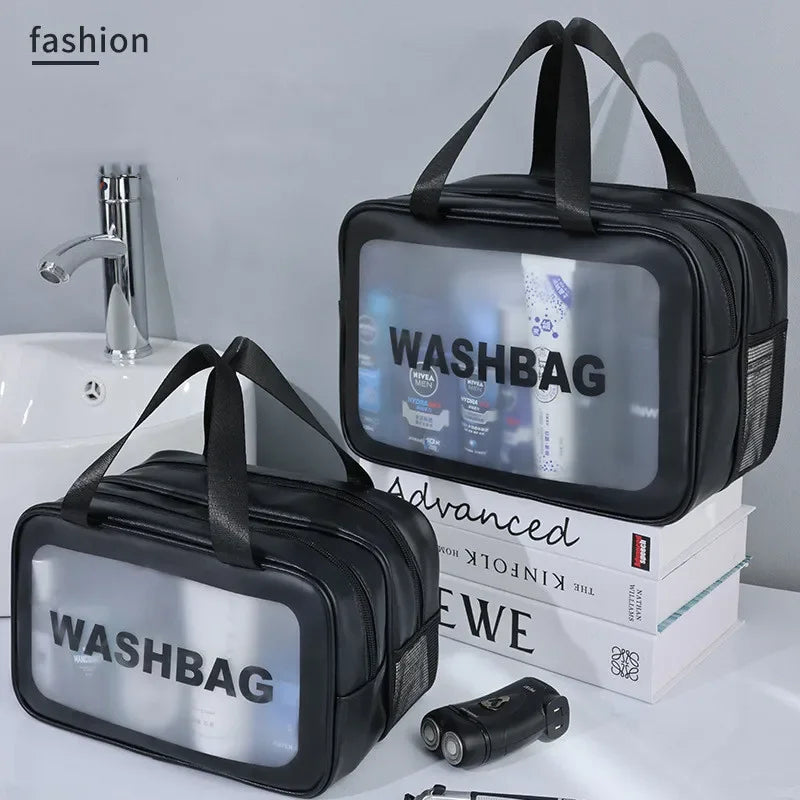 Dry-wet separation double transparent PU makeup bag portable washing bag cosmetic storage bag travel fitness swimming essentials