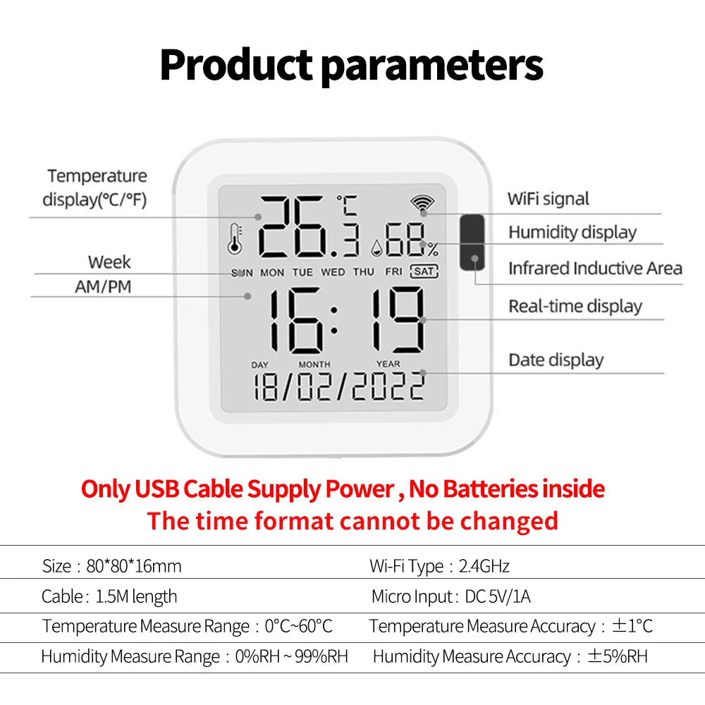 Smart Thermometer hygrometer Tuya WiFi Temperature and Humidity Sensor With Backlight APP Remote Control Work with Tuya Alexa