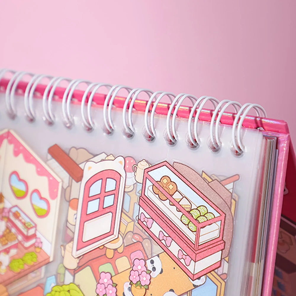 40Sences in 2Books Cartoon Landscape DIY Toy Game Sticker Album Book Festival Birthday Present Gift for Kid Girl Child