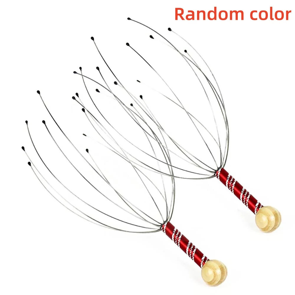 1PC Octopus Head Massager Stainless Steel Engraved Head Relaxer Brain Massage Claw Scalp Scratcher Itch Reliever Random Color