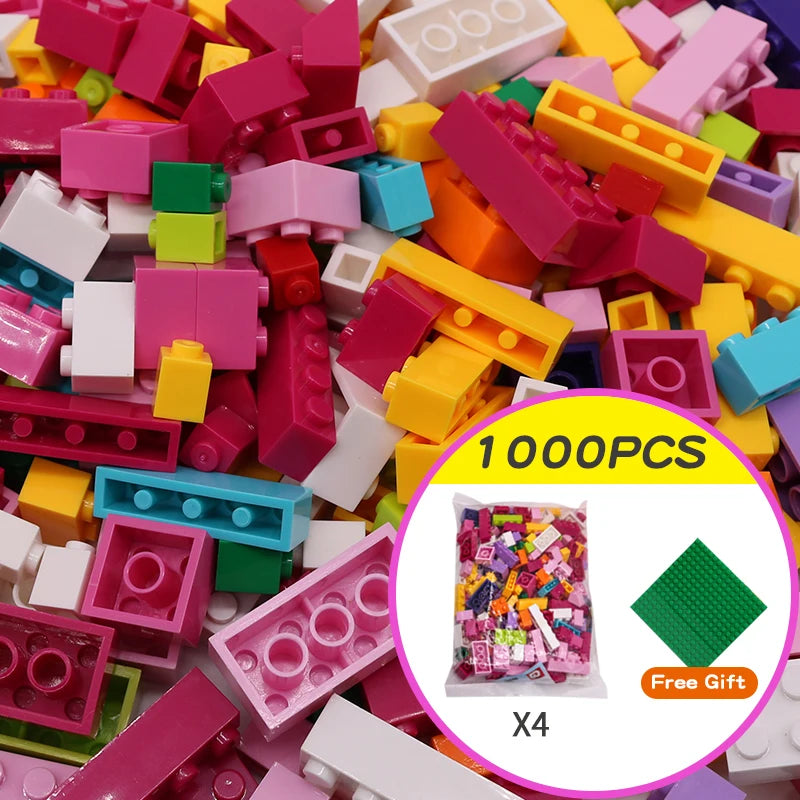 1000PCS Bulk Building Blocks Creative Educational Toys for Kids STEM Learning Bricks Construction  Free random color soleplate