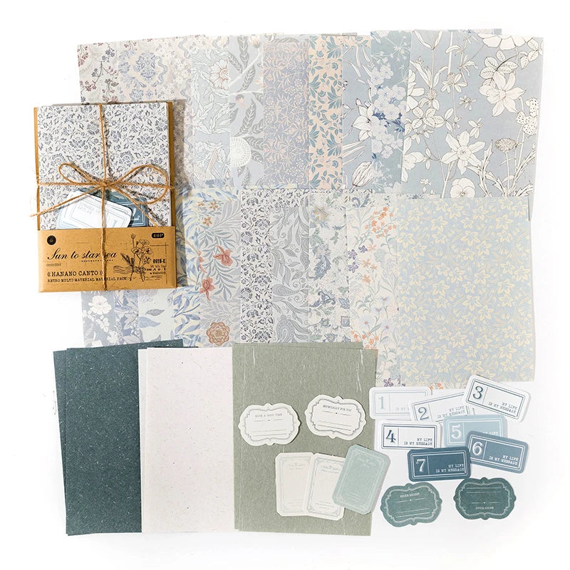 40Pcs Vintage Decorative Collage DIY Craft Background Paper Floral Handmade Paper Mix Material Junk Journal Planner Scrapbooking
