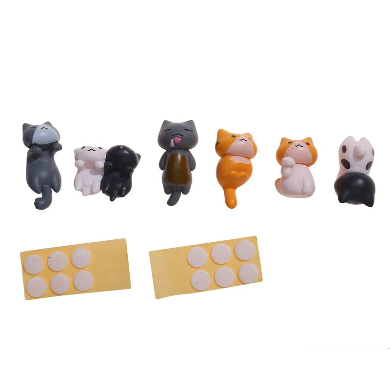 6Pcs Cute Mini Cartoon Cat Ornaments, Car Screen Edge Decoration, Cat Micro Landscape Model Cute Car Accessories Gifts