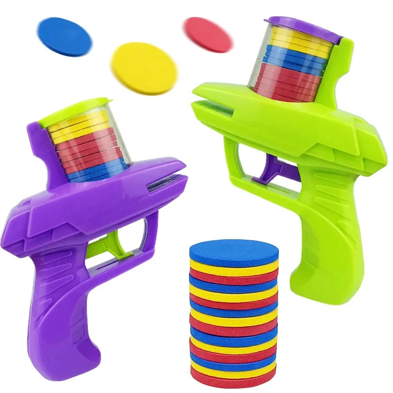 Double Player EVA Flying Disc Gun, Parent-Child Interactive Shooter Toy with Soft Bullets for Kids Outdoor Indoor Safety Game