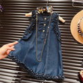 Bear Leader Summer 2024 New Girl Fungus Edge Solid Color Three-Button Classic Denim Sleeveless Vest Dress
