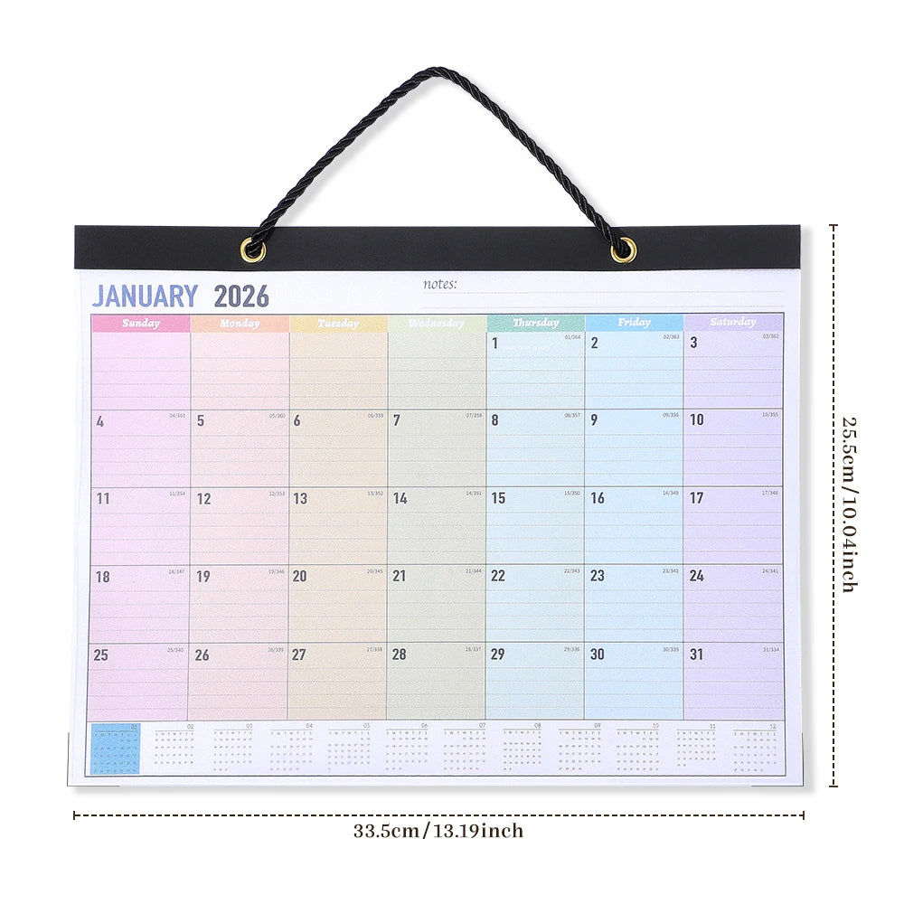 2026 Monthly Wall Calendar Rainbow Design Transparent Cover Large Format Planner (Jan-Dec 2026) For Students Home Organization