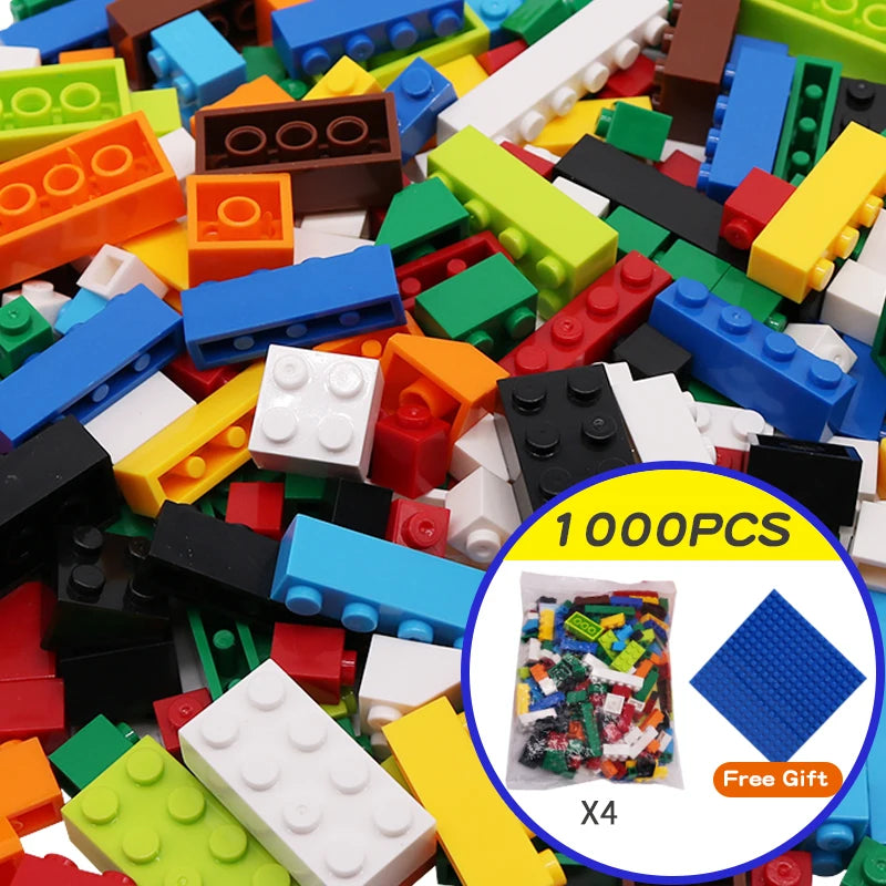 1000PCS Bulk Building Blocks Creative Educational Toys for Kids STEM Learning Bricks Construction  Free random color soleplate