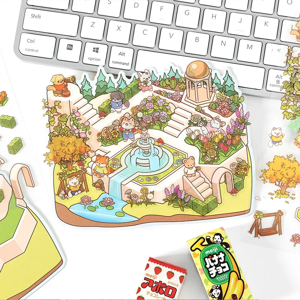 Cartoon Forest Village DIY 3D Sticker Pocket Cabin Scene Stacking and Pasting Festival Birthday Gift for Kid Child Student