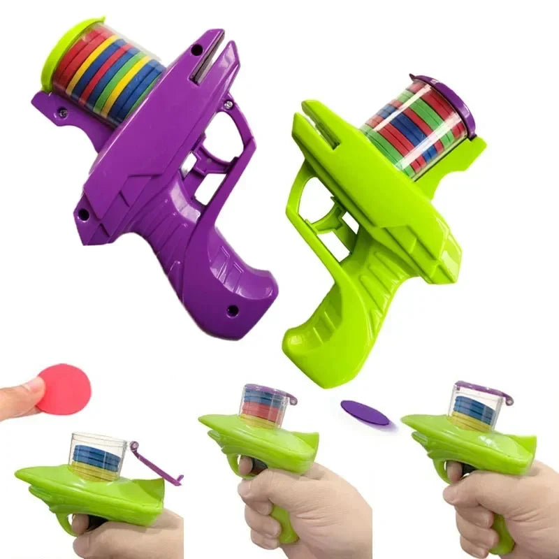Double Player EVA Flying Disc Gun, Parent-Child Interactive Shooter Toy with Soft Bullets for Kids Outdoor Indoor Safety Game