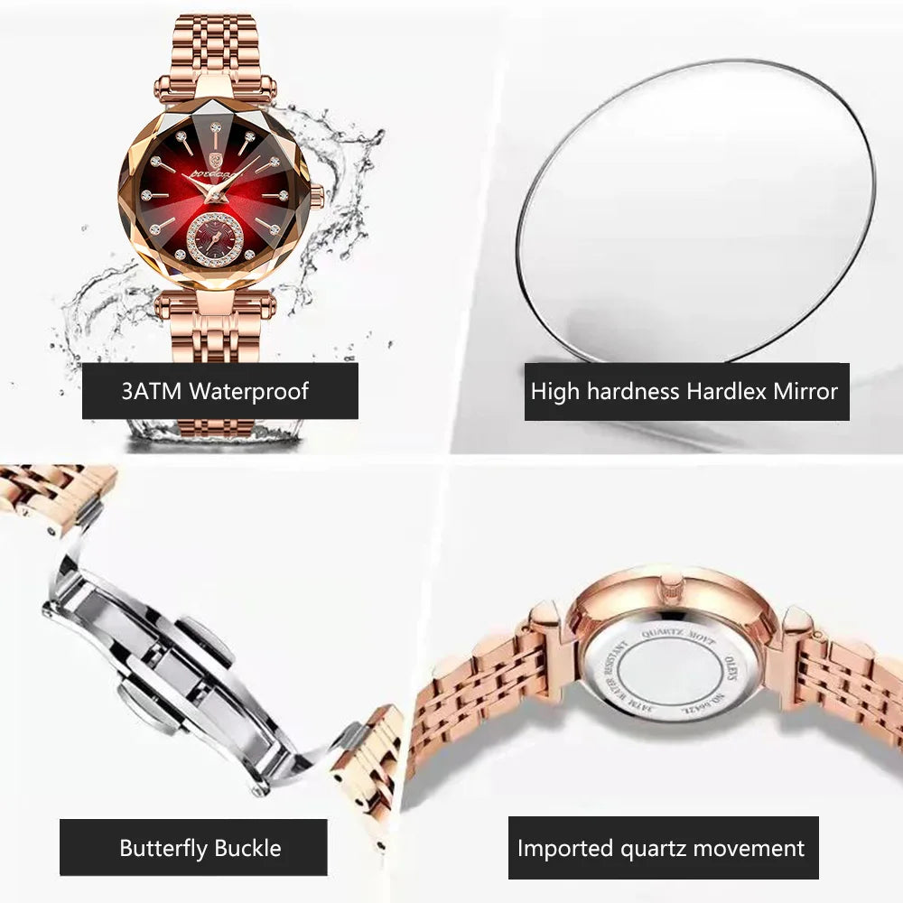 POEDAGAR Luxury Ladies Wristwatch Waterproof Stainless Steel Quartz Elegant Watches For Woman Simple Casual Dress Women's Watch