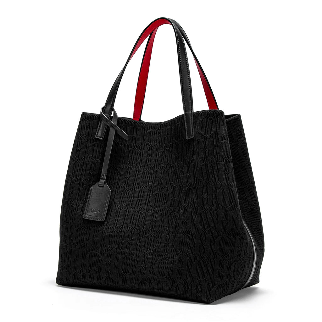 CHCH Tote Bag New Large Capacity Black Simple Knitted Shopping Bag 27*20*28cm