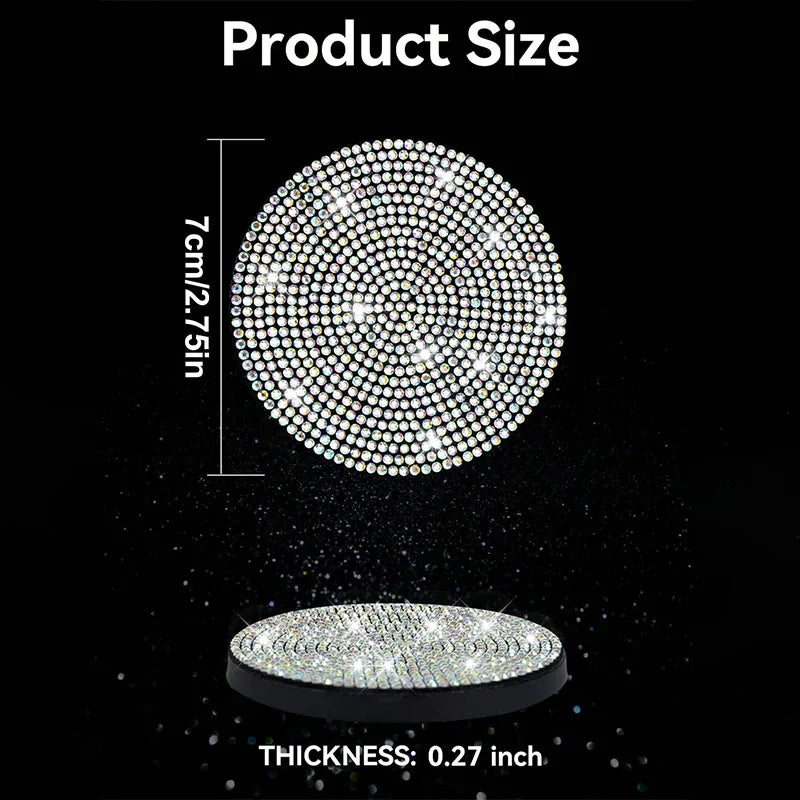 Car coaster with crystal - anti slip, heat-resistant, elegant diamond like design, light luxury shining, beautiful car interior