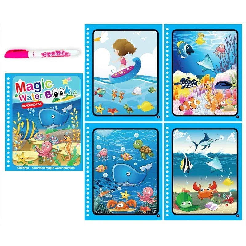 Children Early Education Toys Magical Book with Pen Water Drawing  Toys Gift Reusable Coloring Book Magic Drawing Book