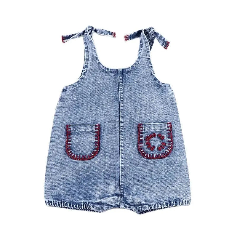 6m-12t 2024 New Summer Spring Denim Famliy Clothing Set Girls Suspender Dress Skirt Baby Sleeveless Romper Overall Boys Shirt