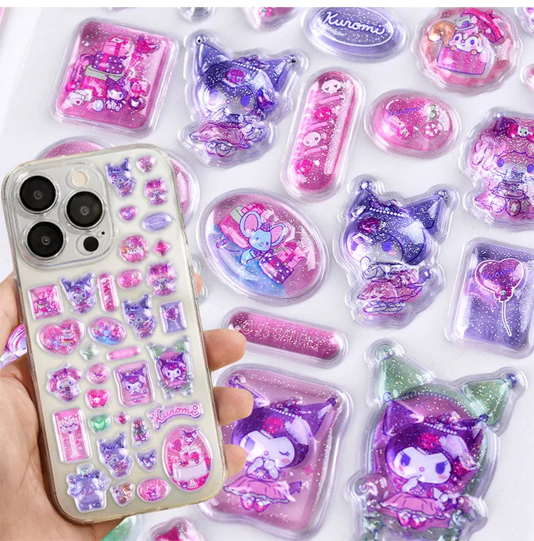 Sanrio Hellokitty Black Beauty 3D Jelly Sticker Toy Crystal Decoration Sticker Melody Anime Theme Children’s Art Craft Supplies