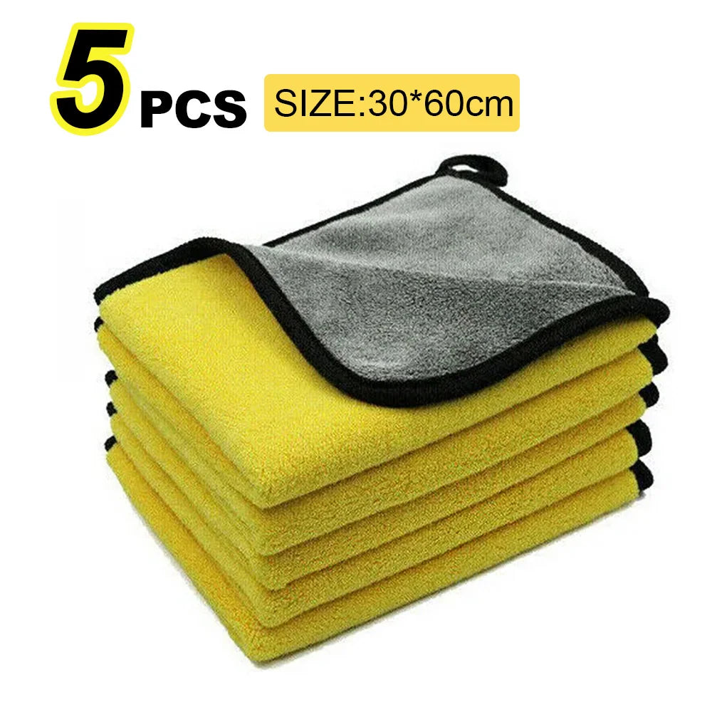 5Pcs Car Microfiber Cleaning Towels Thicken Double Layer Soft Drying Cloth Towel Car Care Detailing Towel Wash Rags 30/40/60cm