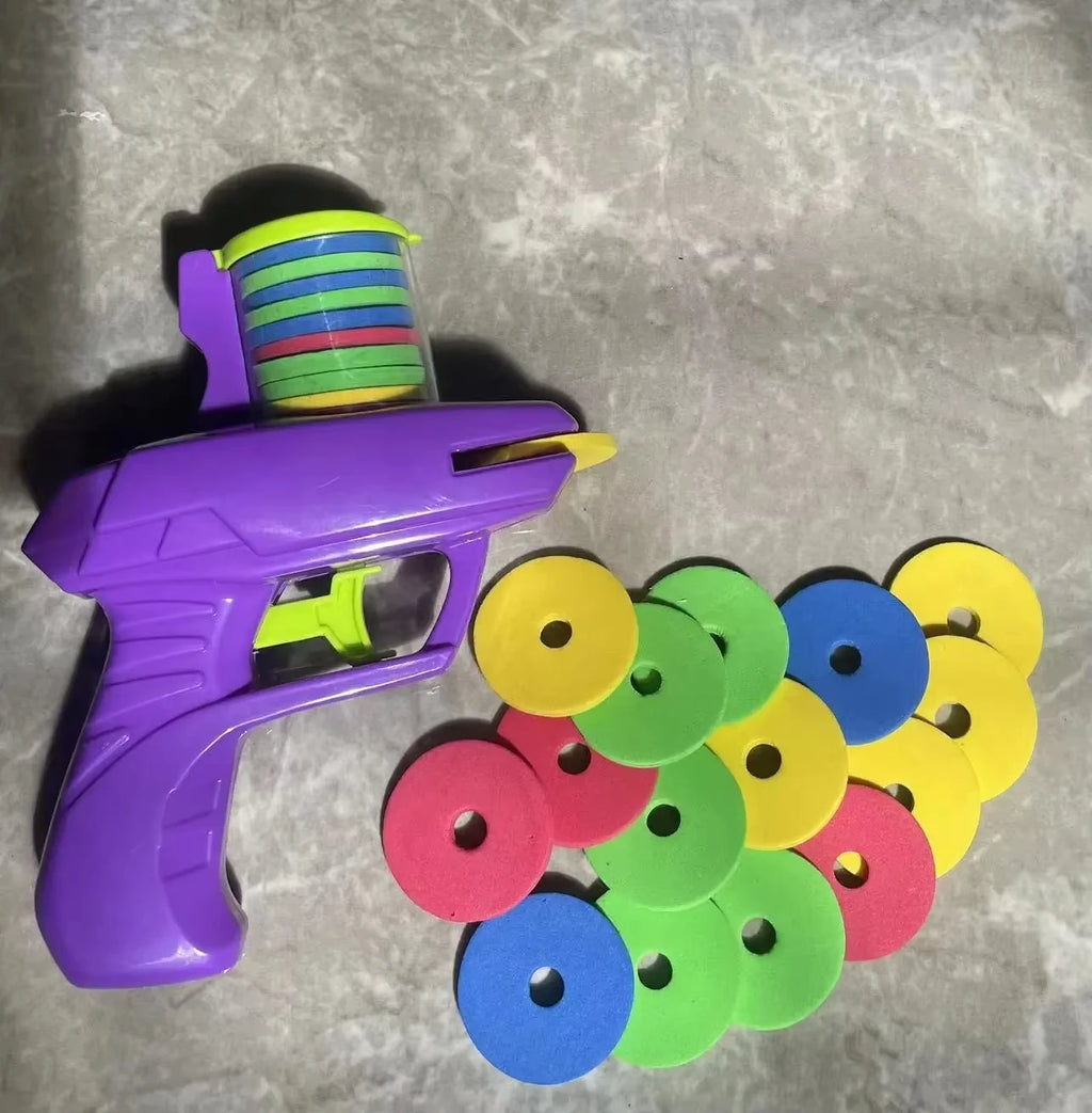 Double Player EVA Flying Disc Gun, Parent-Child Interactive Shooter Toy with Soft Bullets for Kids Outdoor Indoor Safety Game