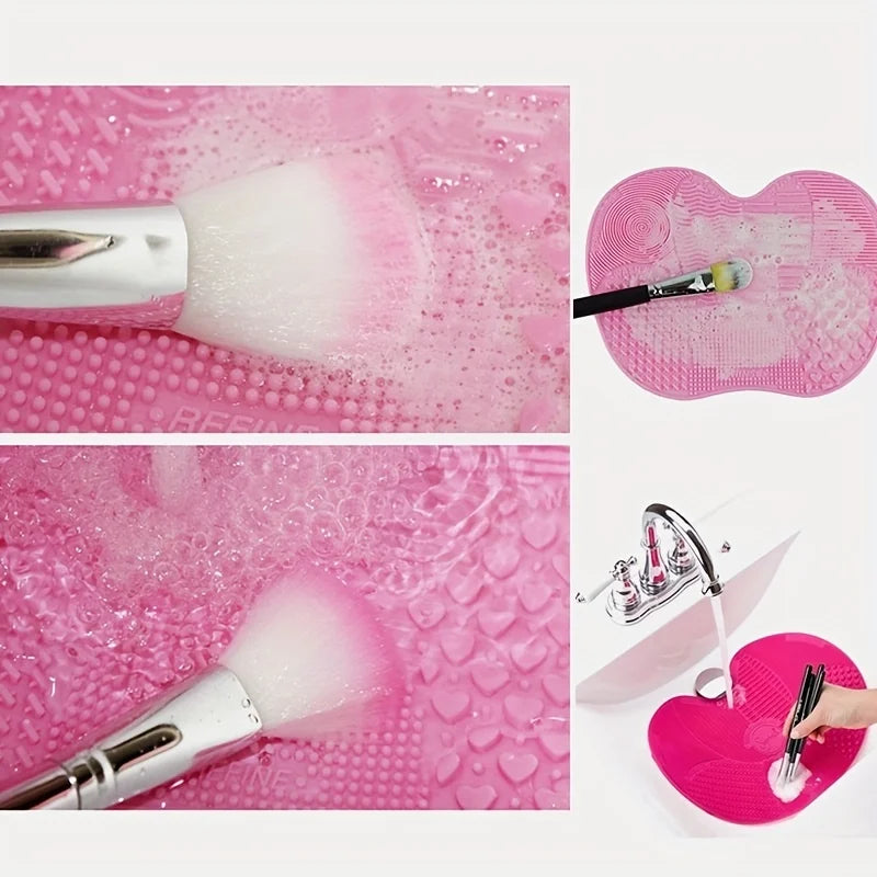1Pc Silicone Apple-Shaped Makeup Brush Cleaner Pad With Suction Cup For Effective Cosmetic Tool Cleaning