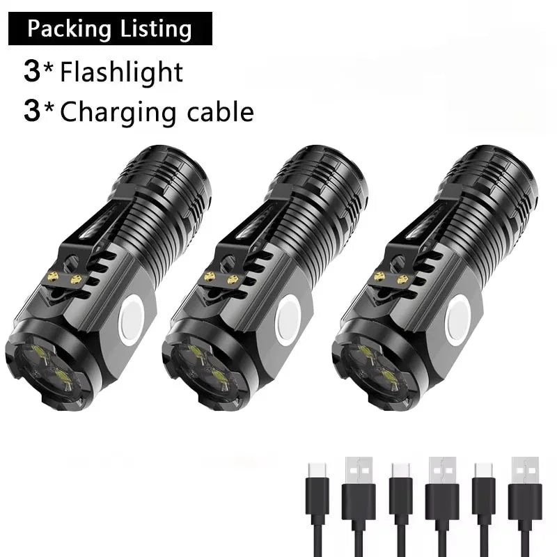 Rechargeable LED Strong Light Flashlight, Multi Functional for Long Range, Portable Outdoor Home Mini Flashlight, Cap Clip Light