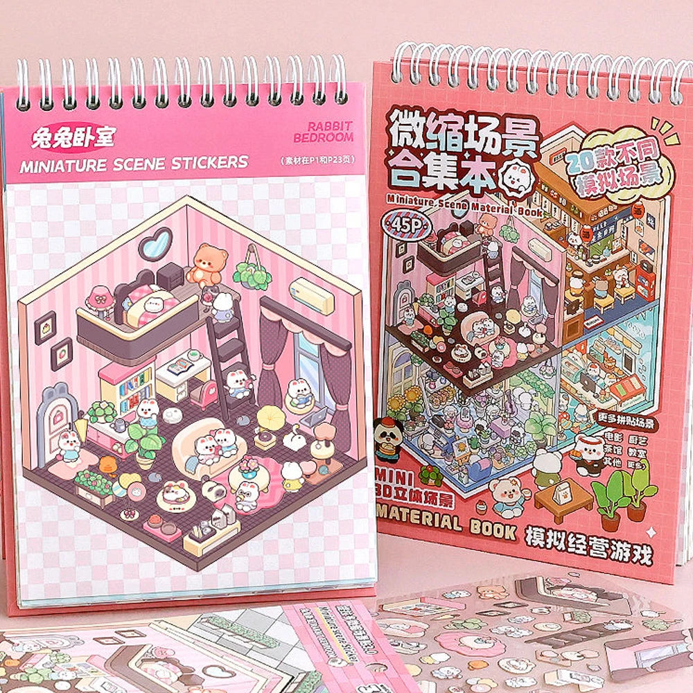 20Pcs 20in1 Cartoon Landscape Sticker Book DIY 3D Pocket Cabin Scene Stickers Gift for Kid Child