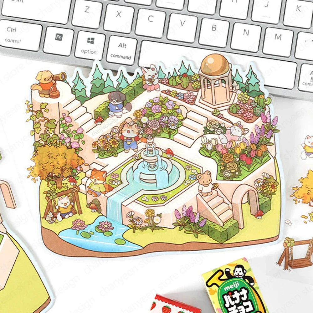 Cartoon Forest Village DIY 3D Sticker Pocket Cabin Scene Stacking and Pasting Festival Birthday Gift for Kid Child Student