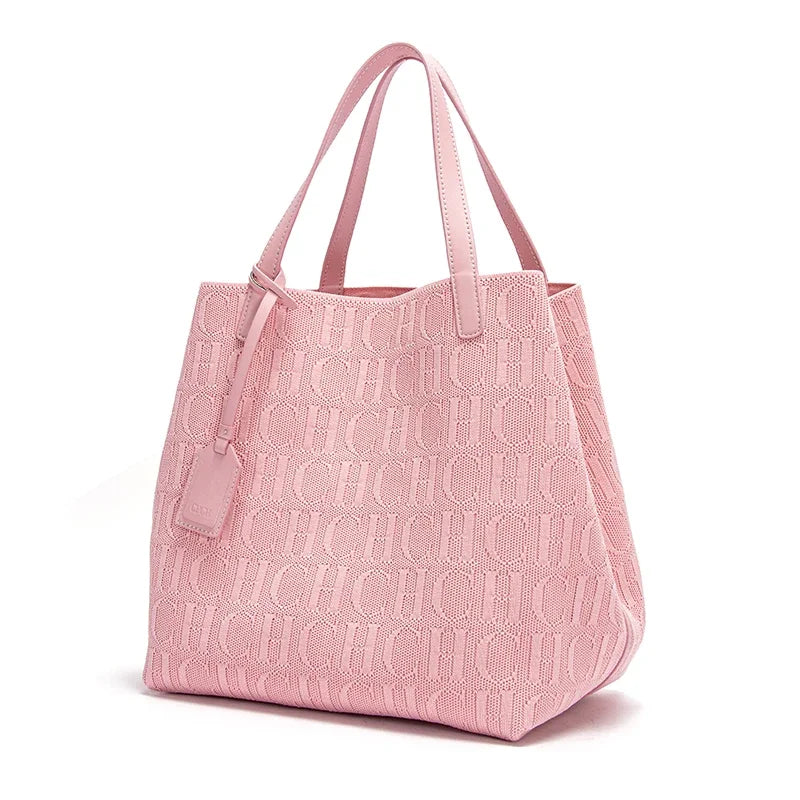 CHCH Tote Bag New Large Capacity Black Simple Knitted Shopping Bag 27*20*28cm