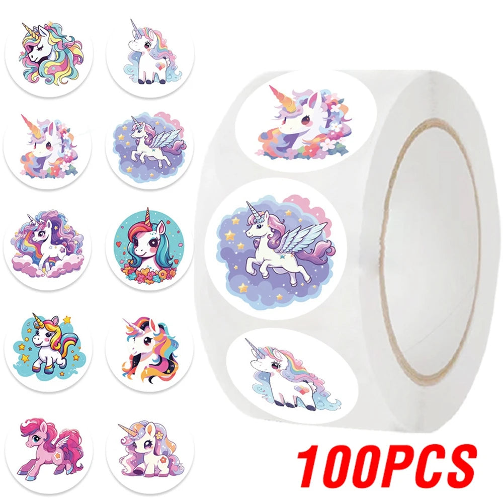 100-500pcs Cute Cartoon Unicorn Sticker Childrens Reward Gift Label Decoration Teacher Encouragement Student Stationery Sticker
