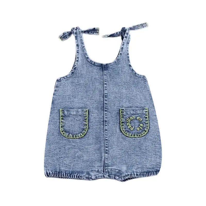 6m-12t 2024 New Summer Spring Denim Famliy Clothing Set Girls Suspender Dress Skirt Baby Sleeveless Romper Overall Boys Shirt