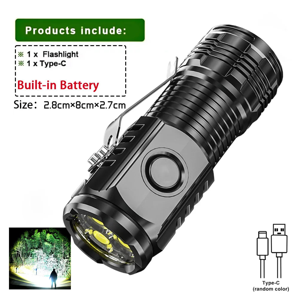 Rechargeable LED Strong Light Flashlight, Multi Functional for Long Range, Portable Outdoor Home Mini Flashlight, Cap Clip Light