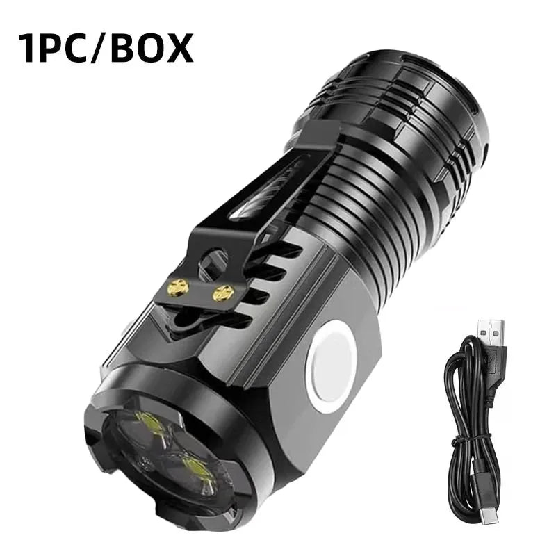 Rechargeable LED Strong Light Flashlight, Multi Functional for Long Range, Portable Outdoor Home Mini Flashlight, Cap Clip Light
