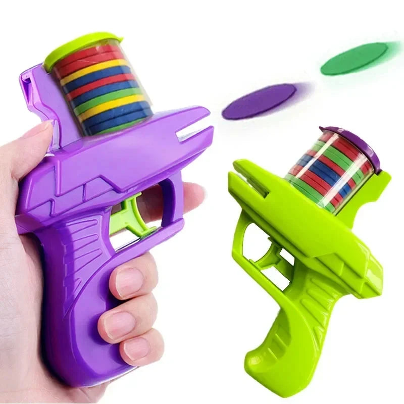 Double Player EVA Flying Disc Gun, Parent-Child Interactive Shooter Toy with Soft Bullets for Kids Outdoor Indoor Safety Game