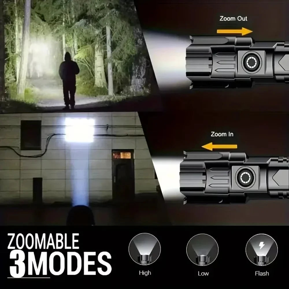 High-power Led Flashlight USB Rechargeable Torch Zoomable Light with Built-in Battery Camping Hiking Lantern Emergency Lamp