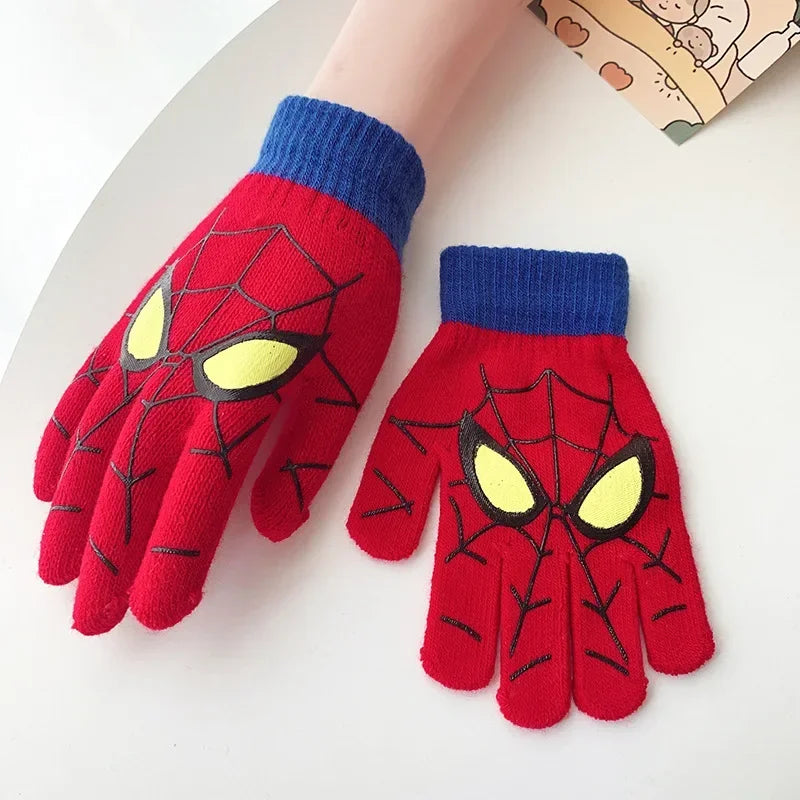 Marvel Spiderman Winter Children's Warm Gloves Marvel Anime Cartoon Knitted Gloves Cute Decoration Kids Christmas Gifts In Stock