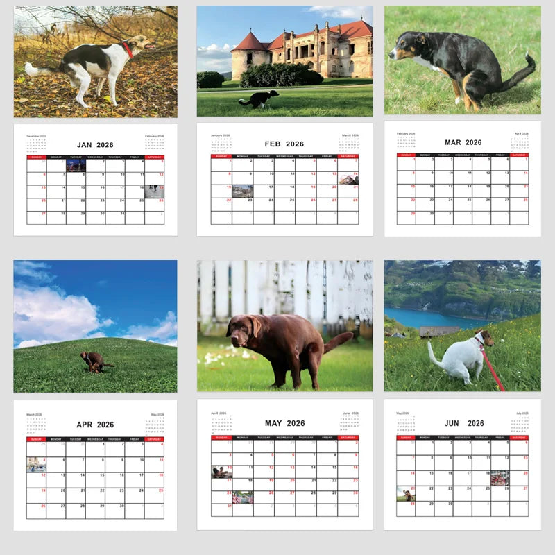 2026 Pooping Dog Calendar-Year Monthly Planner & Agenda Schedule Organizer Wall Calendar Funny Party Gag Gifts for Friends